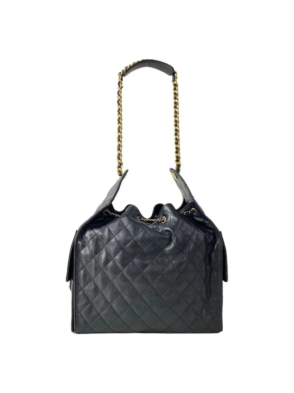 Chanel Shoulder Bag 25 Black Chain Vintage Gold Metal